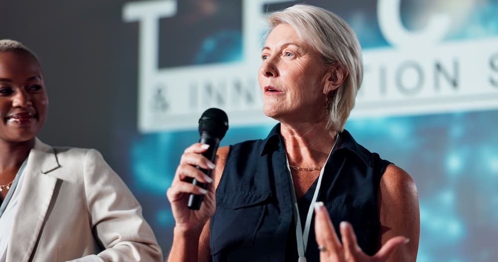 Senior businesswoman on stage